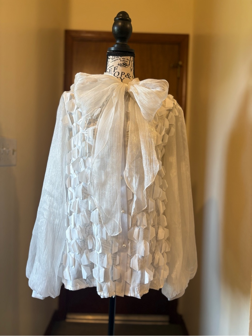 White Bow Tie Blouse Jacket - Elegant Women's Shirt